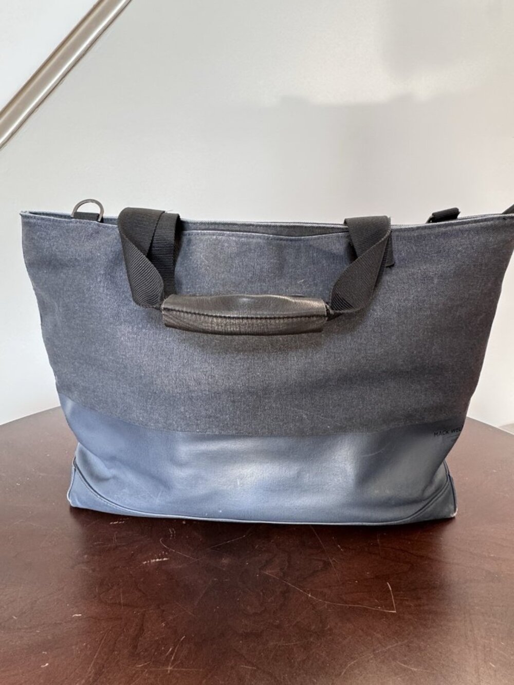 Mack Weldon Tote Bag Laptop Everyday Unisex Waterproof Sealed Canvas Gray Blue